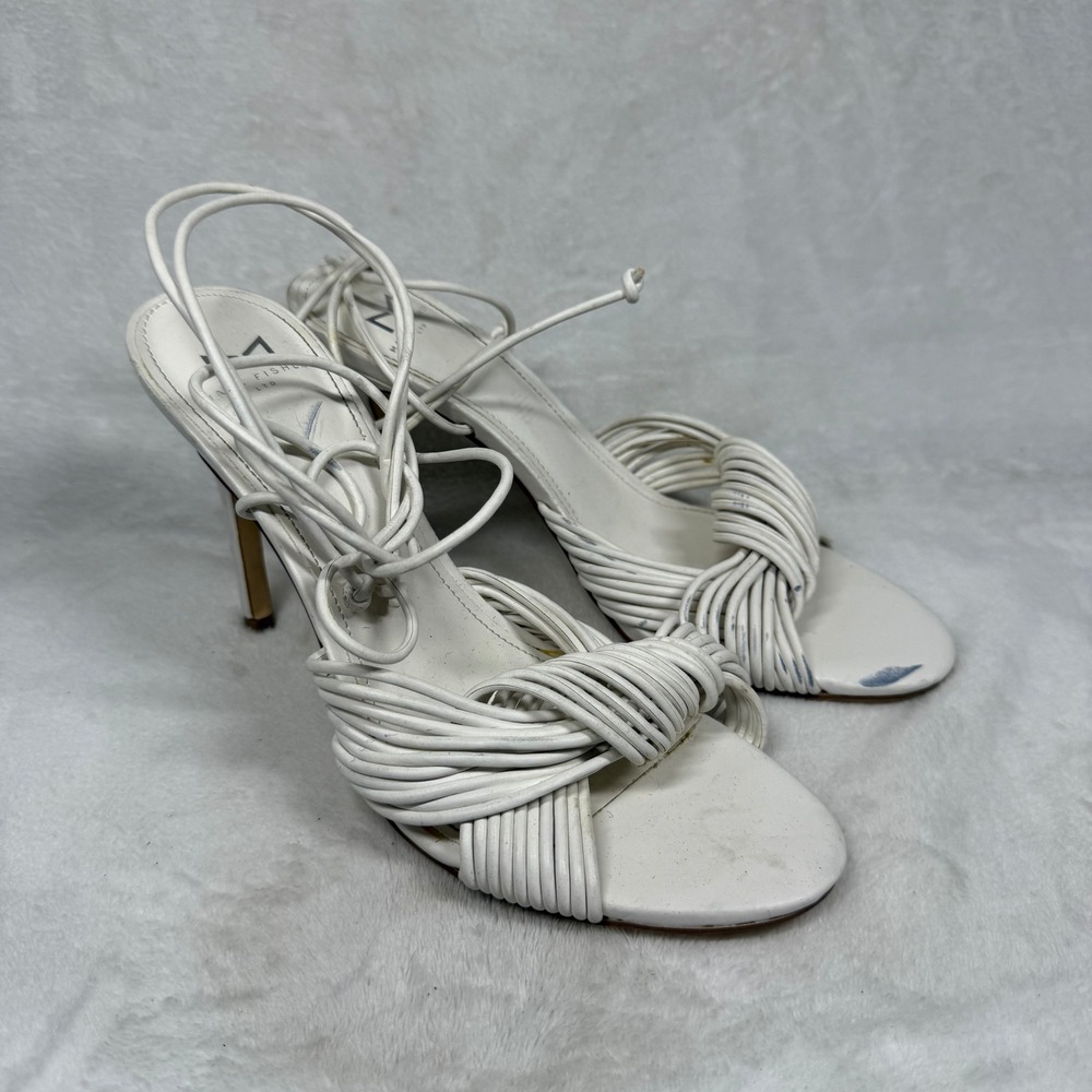 Marc Fisher LTD White‎ Leather Lace Up Strappy Stiletto Heels Knotted Sandals 8